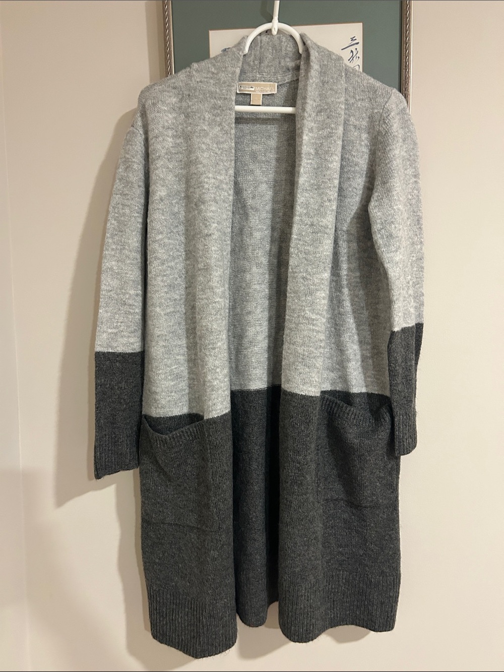 Michael Kors Two-Tone Gray Open-Front Long Cardigan